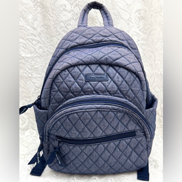 VERA BRADLEY Small Essential Compact Backpack Quilted Denim Moonlight Navy - Picture 1 of 14